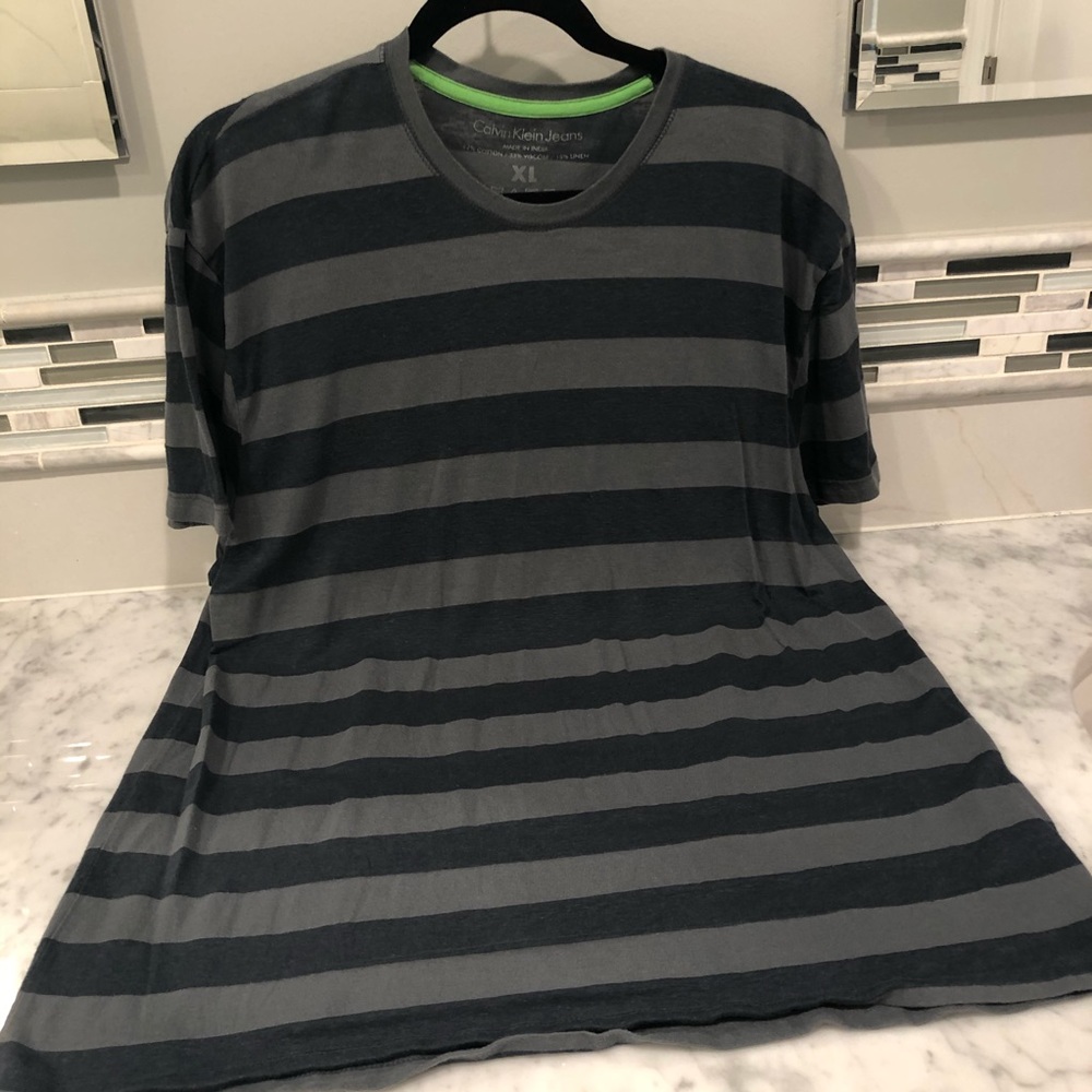 Calvin Klein Jeans Striped Gray Short Sleeve Tee